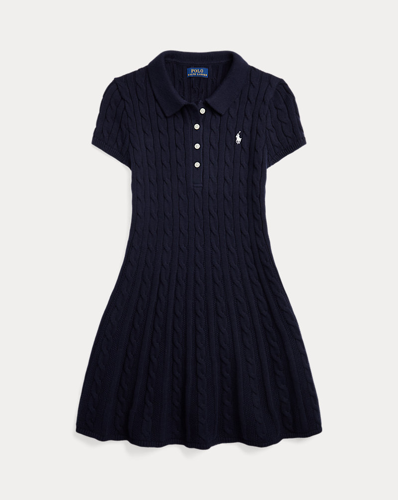 Cable-Knit Cotton Polo Sweater Dress Girls 7-16 1