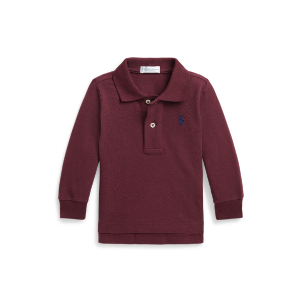 Cotton Mesh Long-Sleeve Polo Shirt