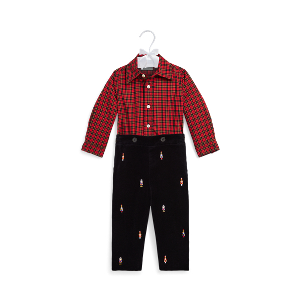 Polo Ralph Lauren Plaid Shirt & Nutcracker Velvet Pant Set
