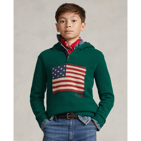 Camisola com capuz bandeira mistura lã