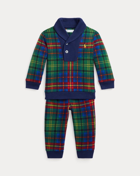 Checked Interlock Pullover and Pant Set