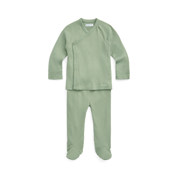 Polo Ralph Lauren Ribbed Cotton Top & Footed Pant Set