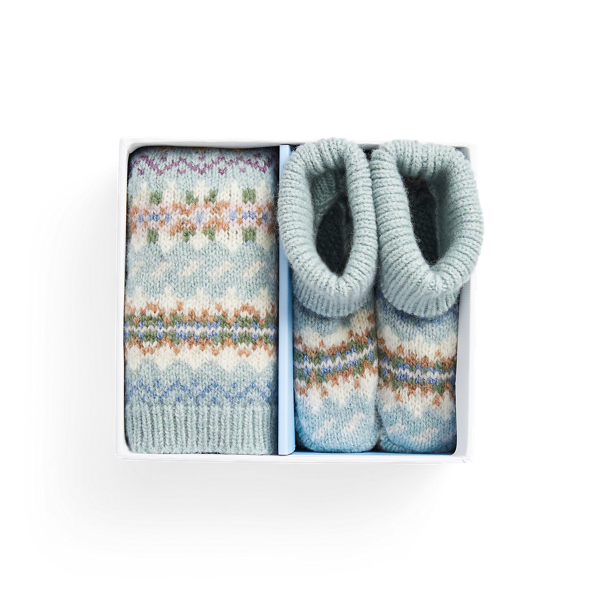 Fair Isle Wool-Blend Hat &amp; Booties Set