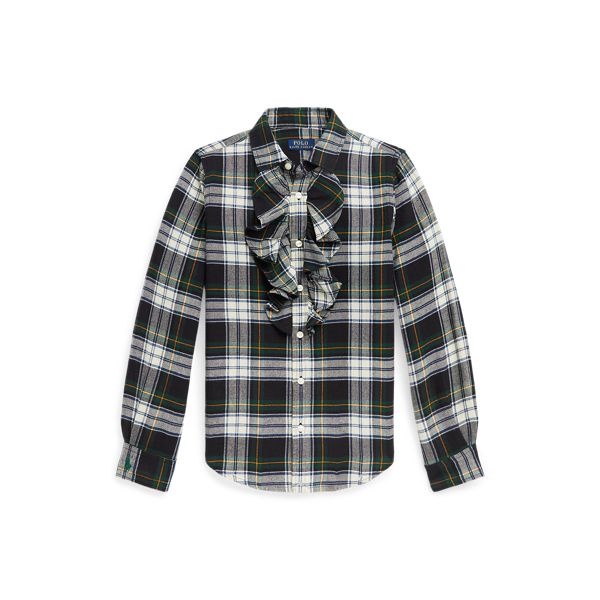 Camisa sarja algodão com folhos xadrez