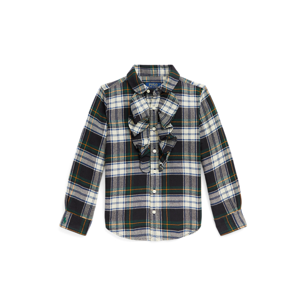Camisa sarja algodão com folhos xadrez