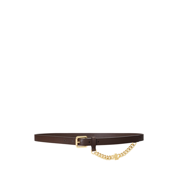 Logo-Chain Leather Skinny Belt