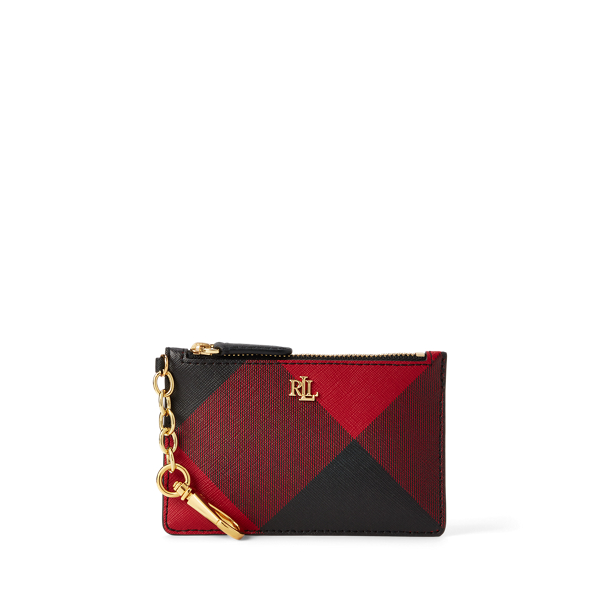 Print Crosshatch Leather Zip Card Case