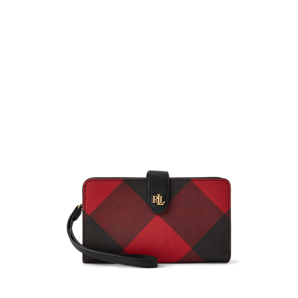 Print Crosshatch Leather Tech Wristlet