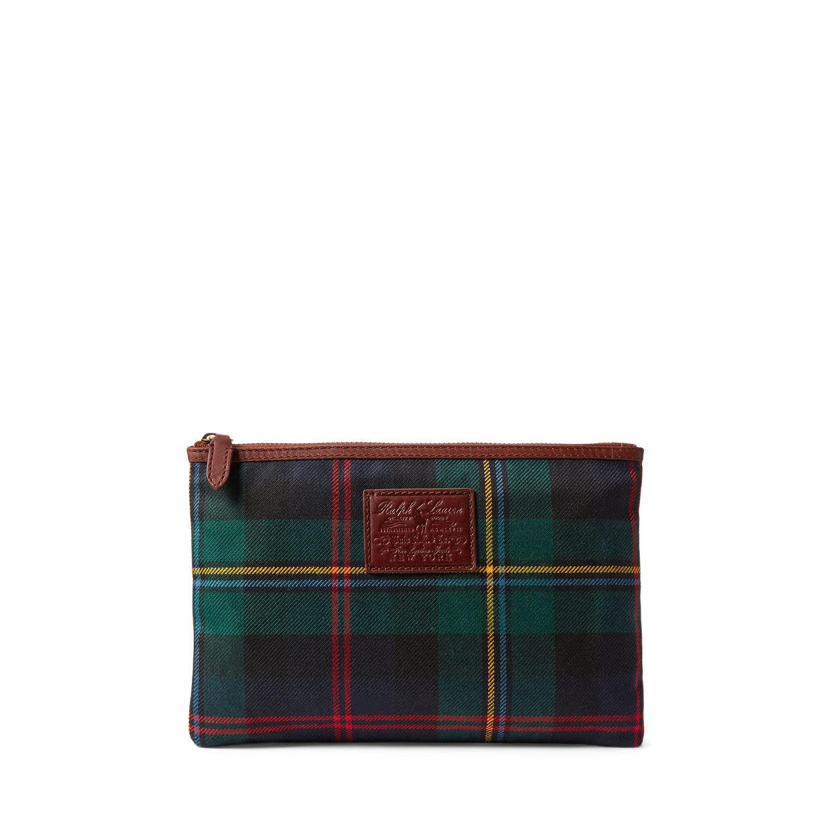 Heritage Leather-Trim Plaid Wool Pouch