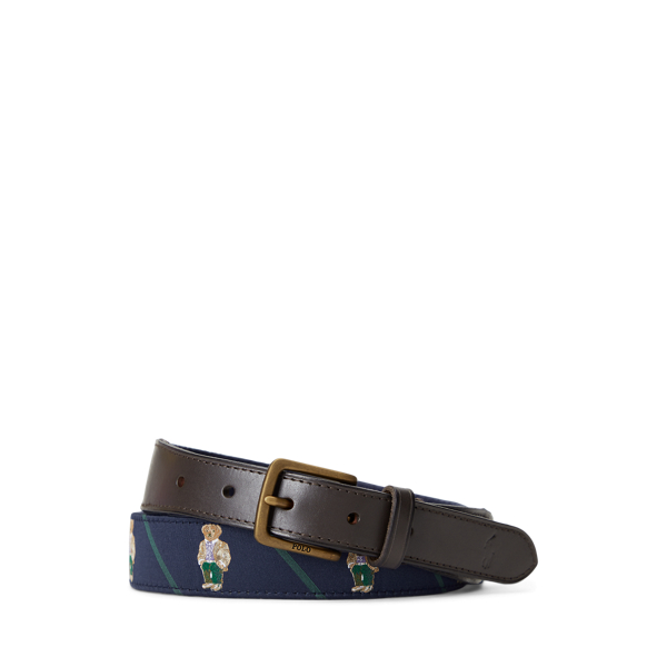 Polo Bear Leather-Trim Belt