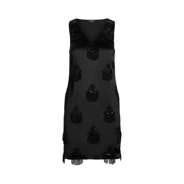 Beaded shift dress with sleeves on sale