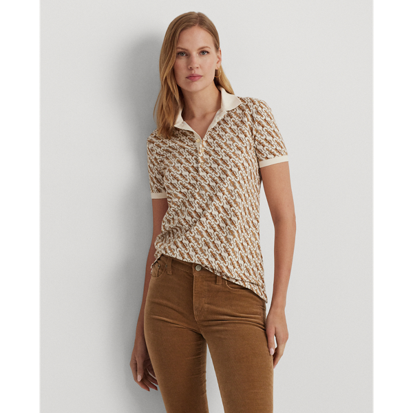 Belting-Print Pique Polo Shirt
