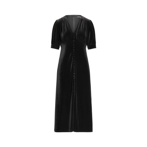 Polo Ralph Lauren Stretch Velvet Puff-Sleeve Midi Dress