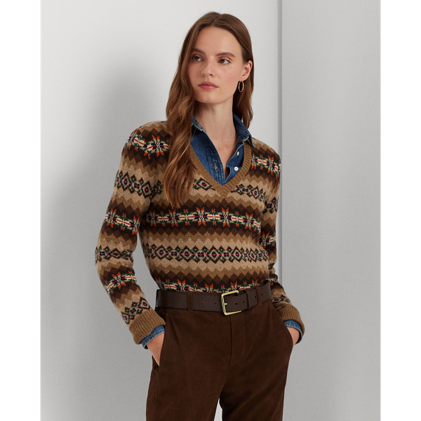 Fair Isle Wool-Blend V-Neck Sweater Lauren 1