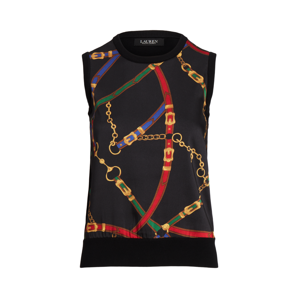 Belting-Print Twill & Jersey Tank Top