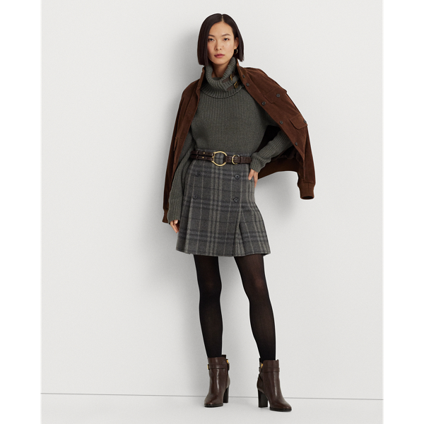 Mini-jupe plissée écossaise tweed laine
