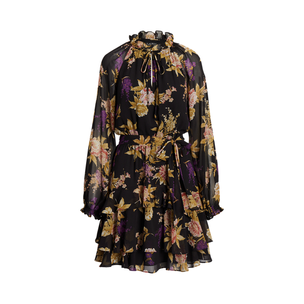 Polo Ralph Lauren Floral Belted Crinkle Georgette Dress