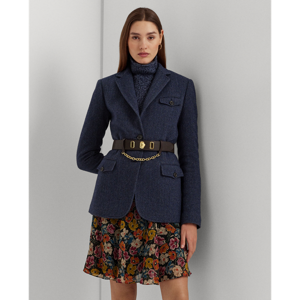 Wool Blend Herringbone Tweed Blazer