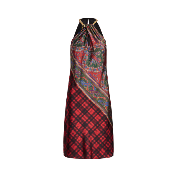 Polo Ralph Lauren Plaid & Paisley Charmeuse Halter Dress