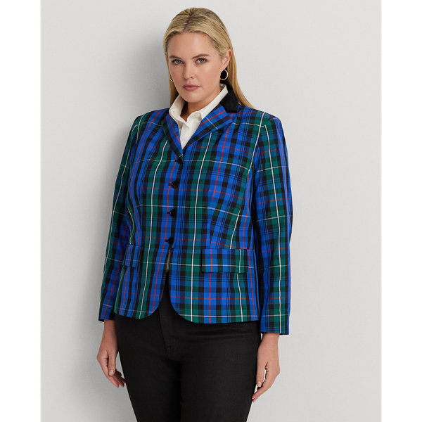 Checked Plaid Taffeta Peplum Jacket