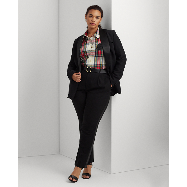 Satin-Stripe Wool Crepe Straight Trouser