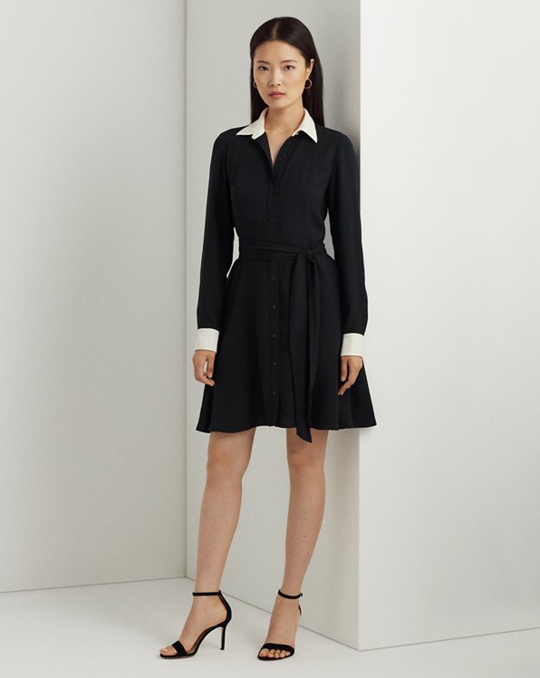 Two-Tone Belted Georgette Shirtdress