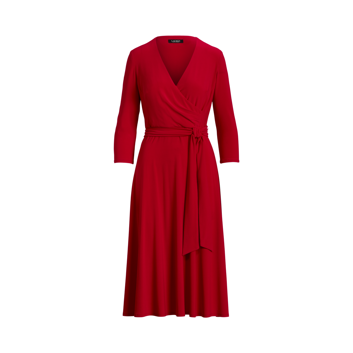 lauren ralph lauren women's surplice jersey dress red 6