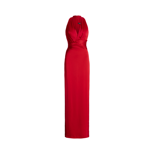 Polo Ralph Lauren Pleated Satin Charmeuse Halter Gown