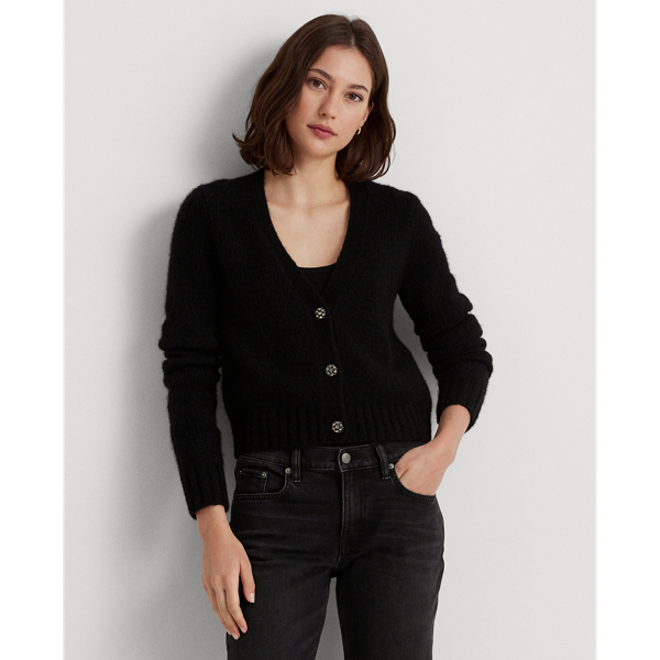 Wool-Blend Cropped V-Neck Cardigan