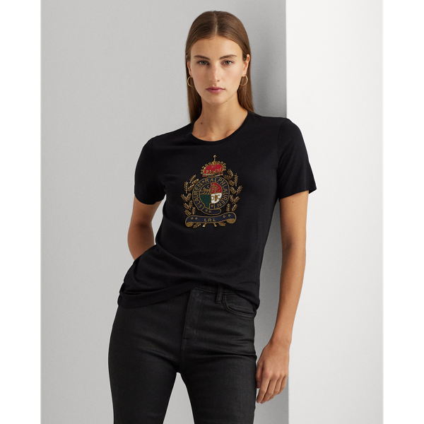 Beaded-Crest Cotton-Blend Jersey Tee