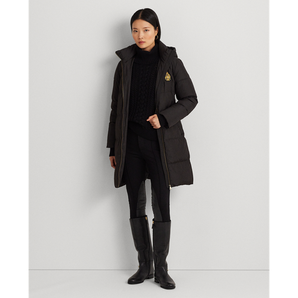 Crest-Patch Hooded Down Coat