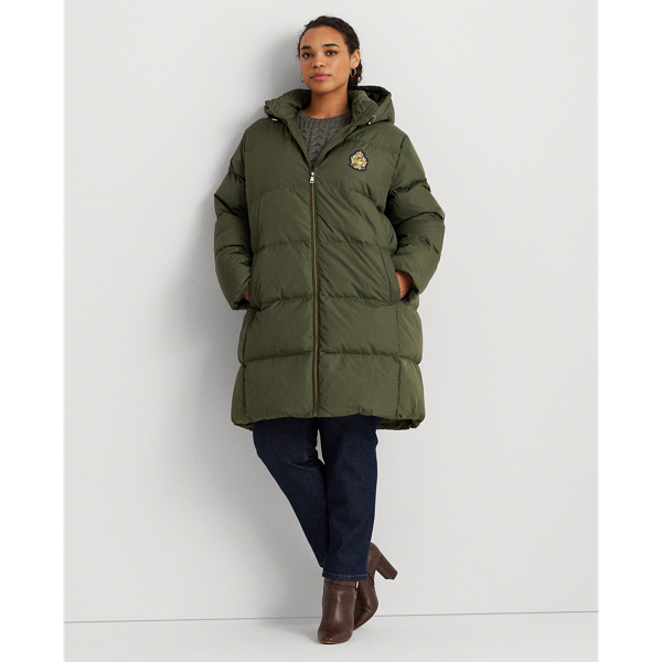 Crest Patch Puffer Coat Stand Collar Zip Up Solid Color Down