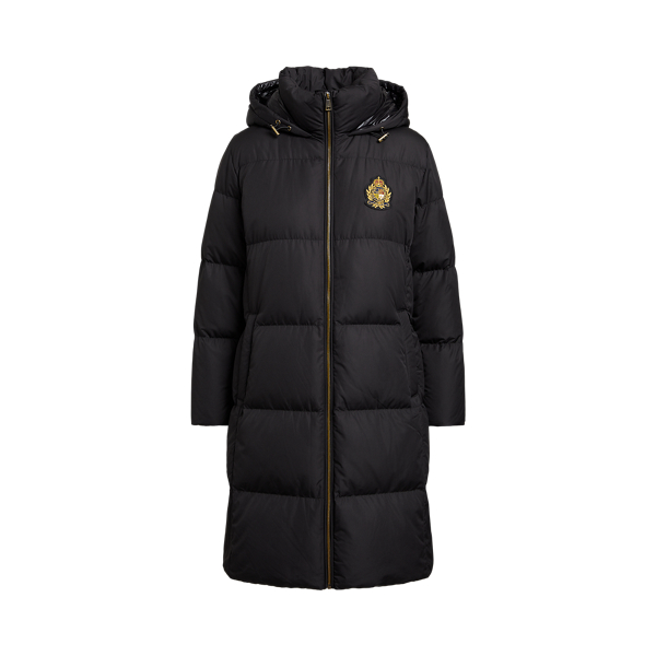 Crest-Patch Hooded Long Down Coat