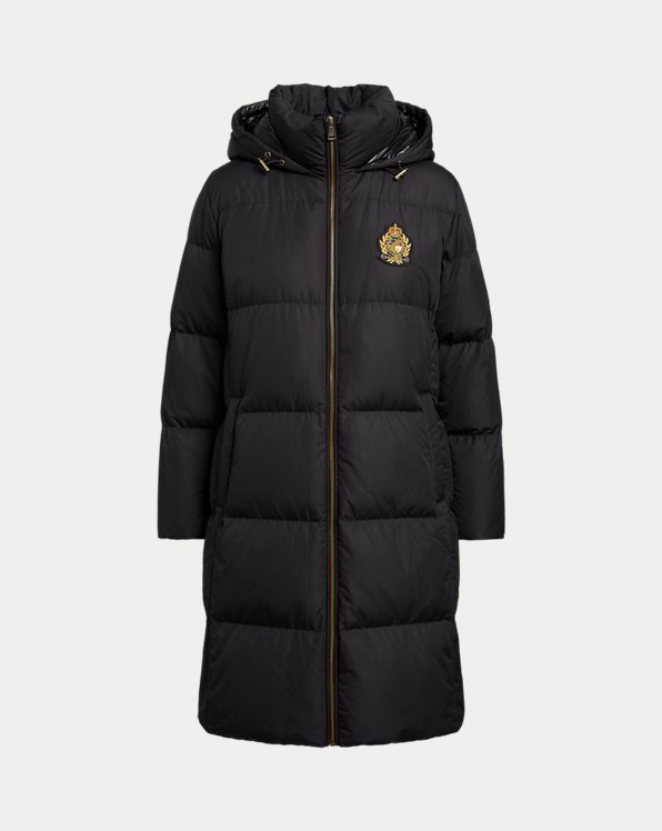 Crest-Patch Hooded Long Down Coat