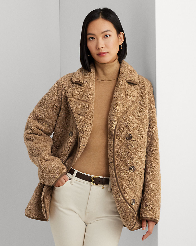 Diamond-Quilted Faux-Shearling Peacoat Lauren 1