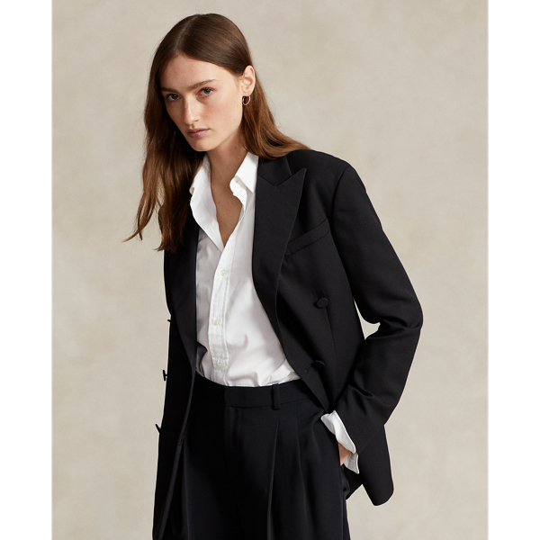 Blazer de lã com botões duplos em seda