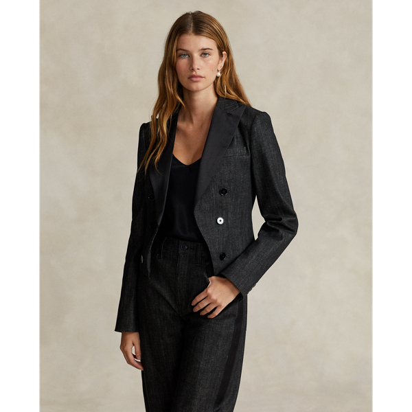 Satin-Lapel Denim Tuxedo Jacket
