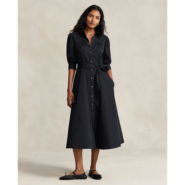 Puff Sleeve Fitted Shirtdress