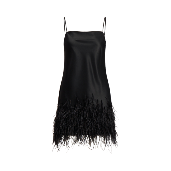 Polo Ralph Lauren Feather-Trim Satin Cocktail Dress