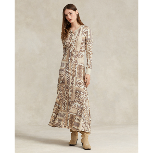 Katoenen wafelbreisel jurk met patchwork