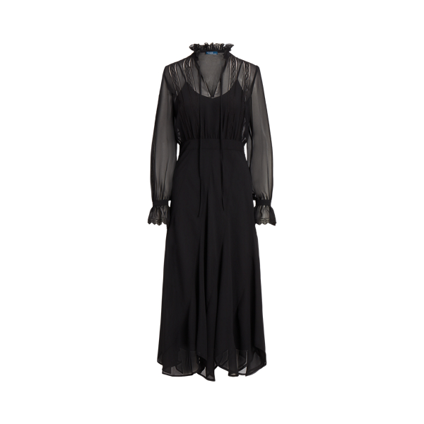 Polo Ralph Lauren Lace-Trim Blouson Georgette Dress