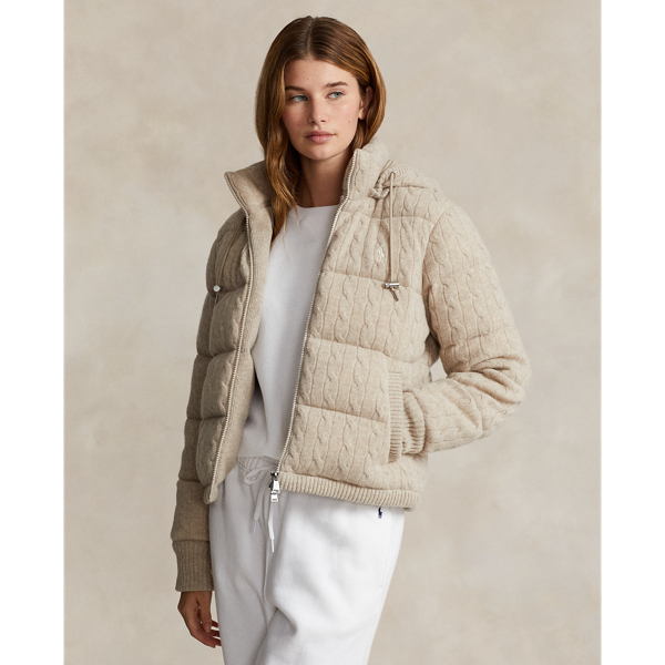 Cable-Knit Hooded Down Coat