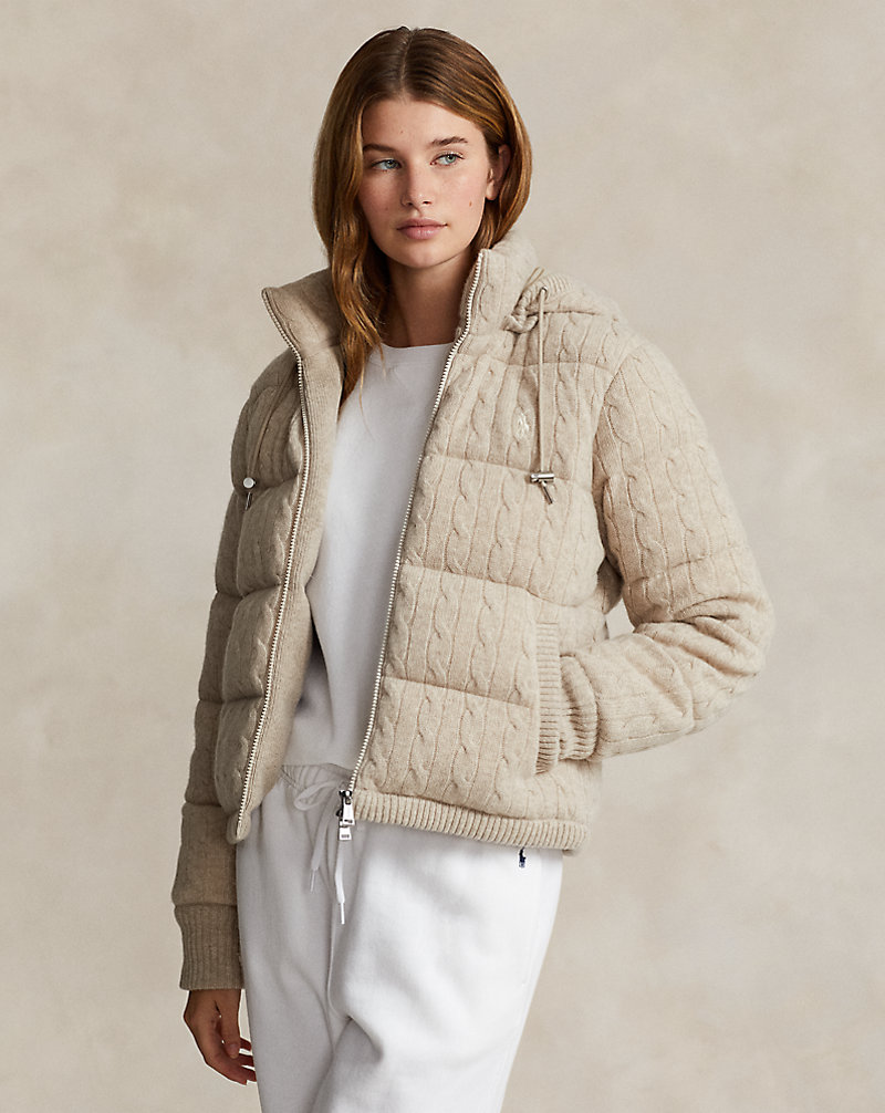 Cable-Knit Hooded Down Coat Polo Ralph Lauren 1