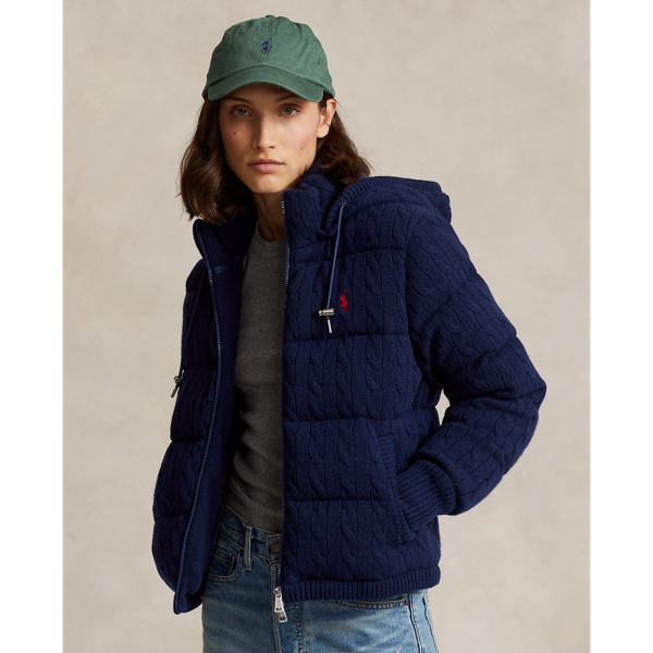 Cable-Knit Hooded Down Coat