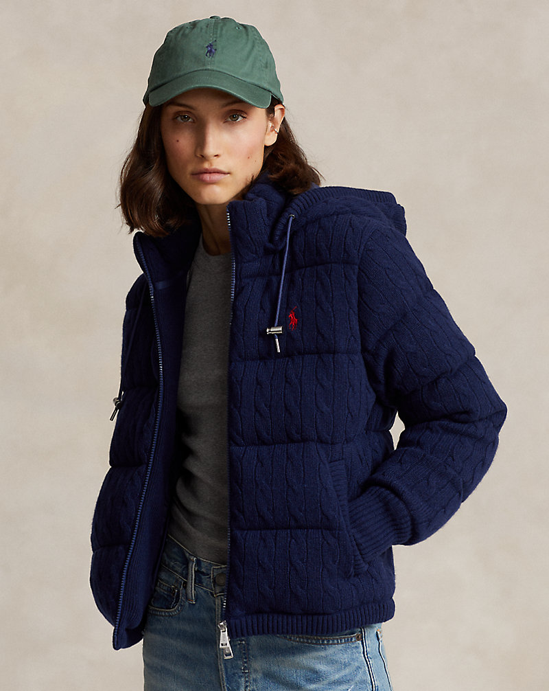 Cable-Knit Hooded Down Coat Polo Ralph Lauren 1