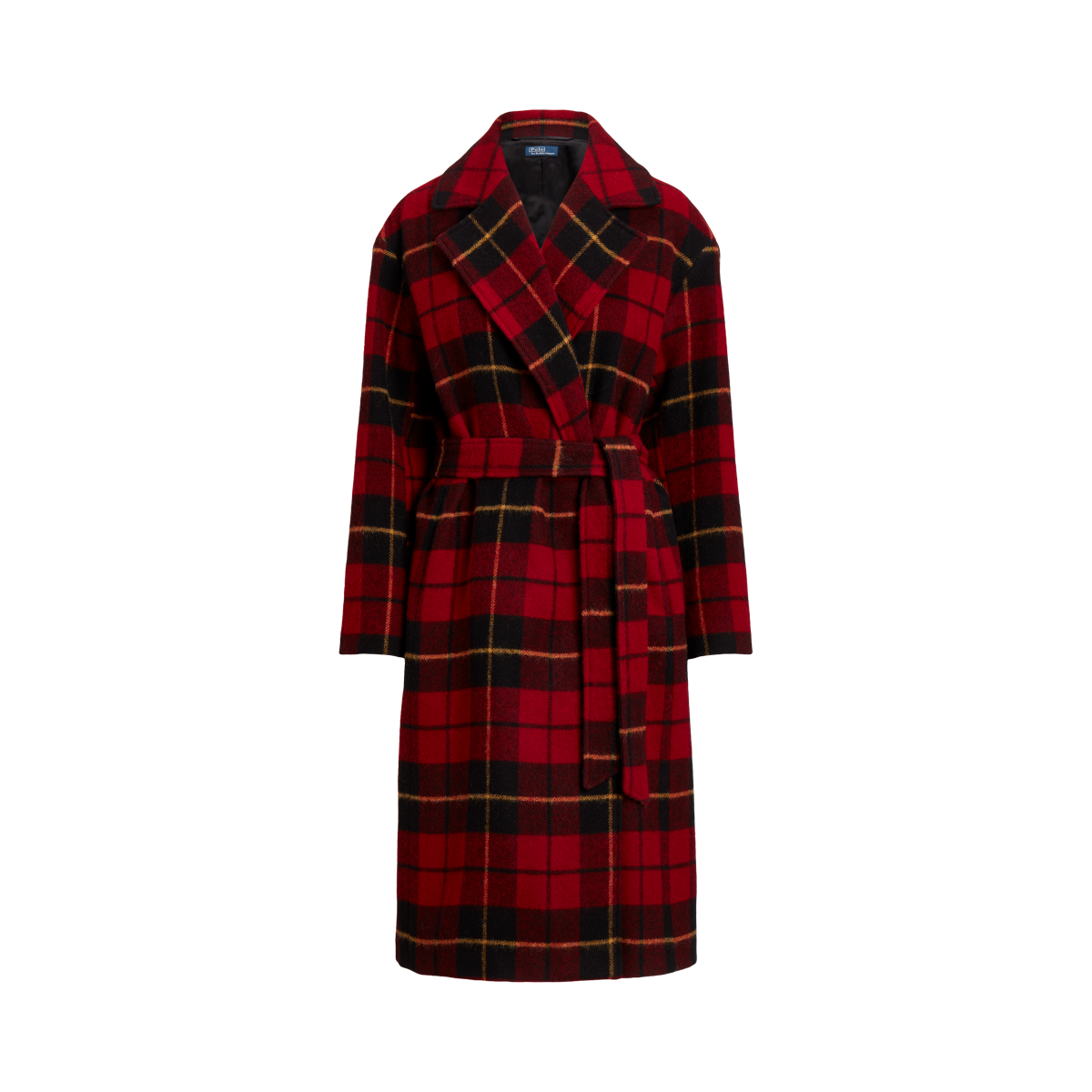 Plaid Motif Wool Twill Wrap Coat