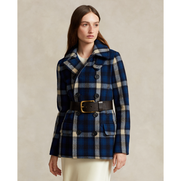 Buy a Ralph Lauren Womens Plaid Wool Pea Coat