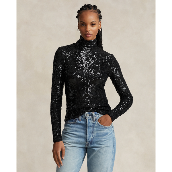Pull col roulé en jersey à sequins