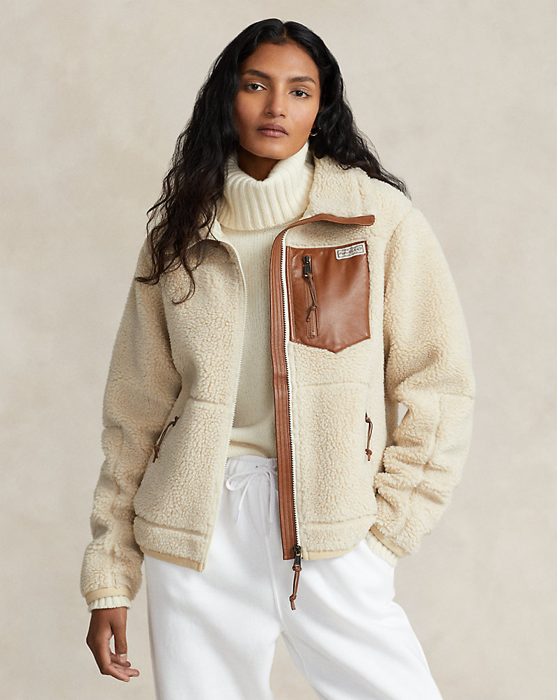 Leather-Trim High-Pile Fleece Jacket Polo Ralph Lauren 1
