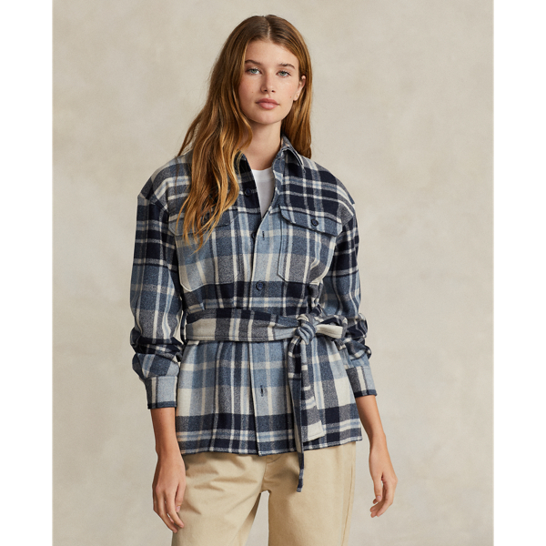 Belted Wool-Blend Twill Shirt